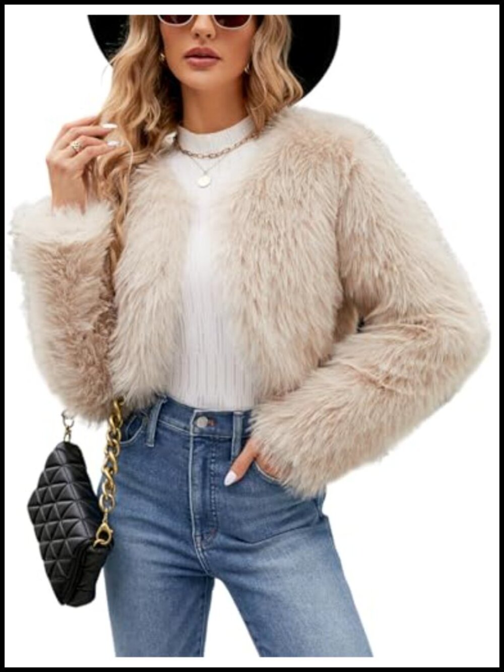 Cropped Faux Fur Coat Long Sleeve Open Front Cardigan Fuzzy Jacket